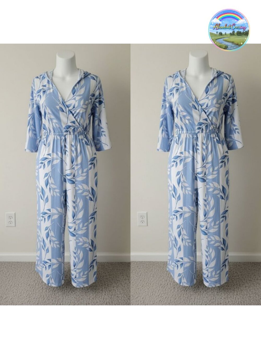 Women's Boho Floral V Neck Short Sleeve Wide Leg Jumpsuit with Pockets
